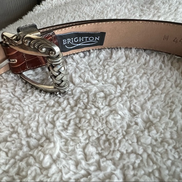Brighton brown leather croco belt silver hardware M - Picture 7 of 8